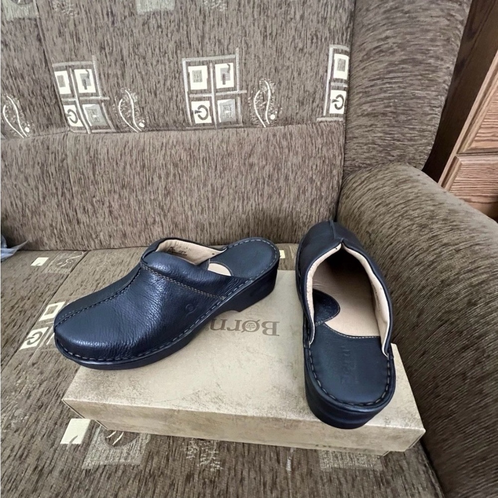 Born Navy Blue Leather Mules